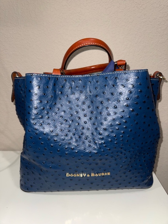 Dooney & Bourke Handbags - Dooney & Bourke Blue Ostrich-Embossed Large Barlow